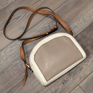 Fossil Chelsea Colorblock Leather Crossbody Bag White Tan ZipTop Everyday Casual
